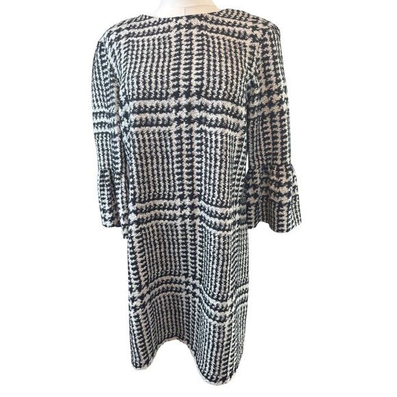 Zara Black & White Medium Textured Houndstooth Dress Bell Sleeve - Picture 5 of 16